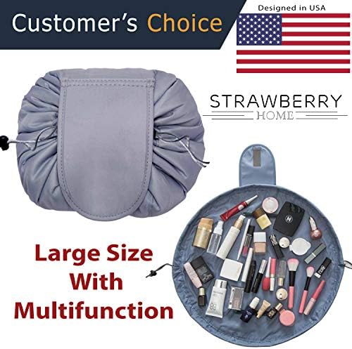 Portable Cosmetic Lazy Bag Travel Drawstring Makeup Storage Organizer Pouch Magic Toiletry Bags & Waterproof Quick Pack Waterproof & Zipper (Dark Grey) by Strawberry Home