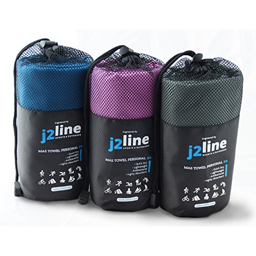 j2 Line Set of 2 Camping Towels and Travel Towels - Super Absorbent & Quick Drying! Sport, Beach, Pool, Bath or Gym - Guarantee Included