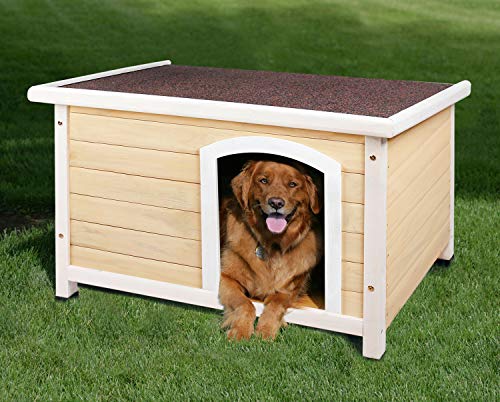 HiCaptain Waterproof Solid Cedar Pet House Deluxe Dog Kennel Universal Fits for Small Medium Large Animals (M:40.5 x 25.6 x 27.6 Inch, Natural)