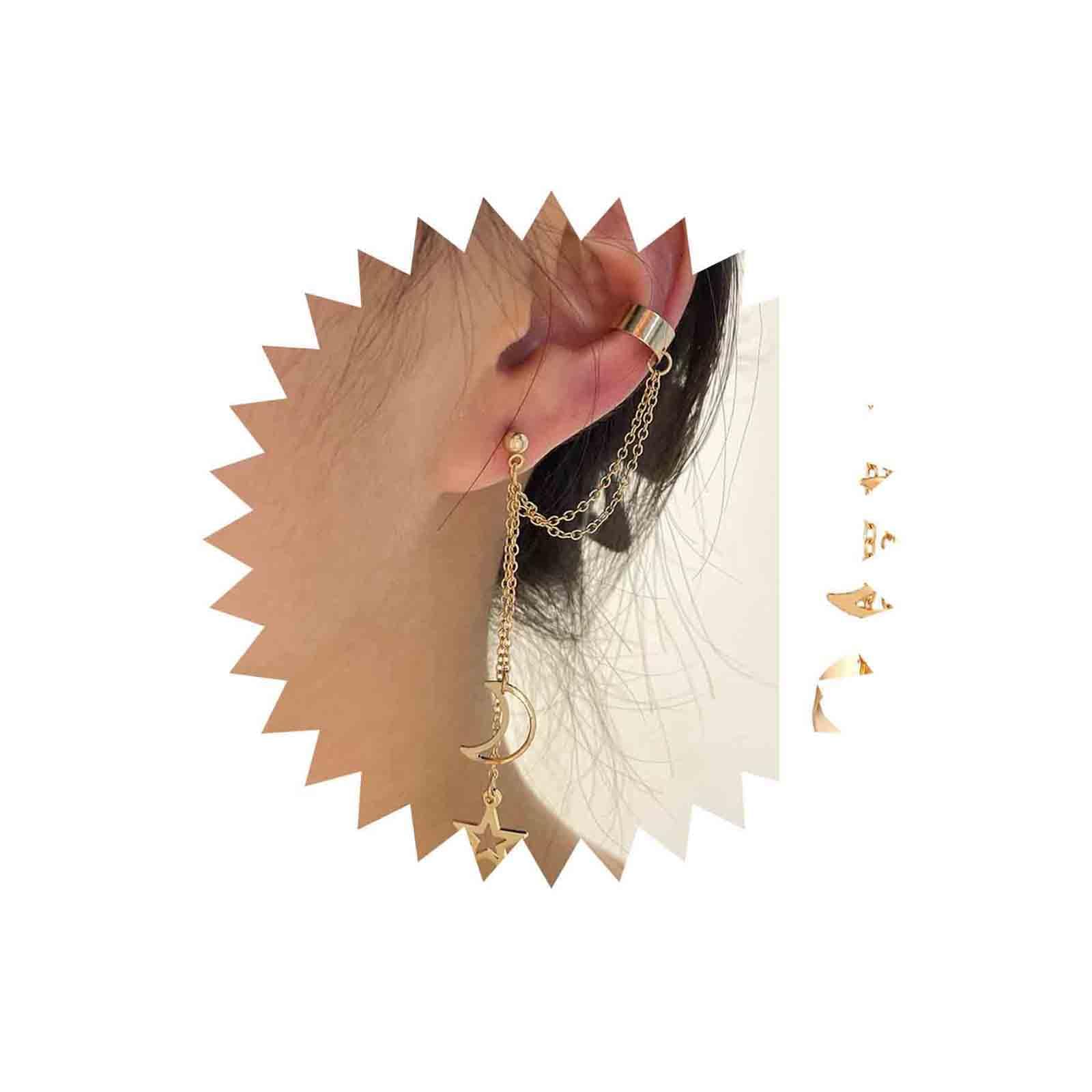 Aneneiceera Boho Hollow Star and Moon Drop Dangle Earring Fashion Gold Earring Long Tassel Earring Chain Earring Daily Party Vintage Earring Wedding Jewelry for Women and Girls