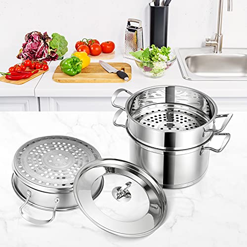 COSTWAY 3Tier Stainless Steel Steamer, 11'' Boiler Pot with Handles on