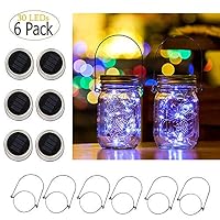 HIPOLOTUS Solar Mason Jar Lights, 6 Pack 30 Led Fairy Jars, Outdoor Lids Lights, Jars Not Included, Best for Mason Jar Decor,Great Lawn Decor for Patio Garden, Yard (No Jars) 6 Pack-Cool White