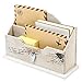 MyGift Whitewashed Wood Office Desktop Letter Mail Sorter, Decorative 2 Compartment Desk Stationery Organizer with Metal Heart Ornament