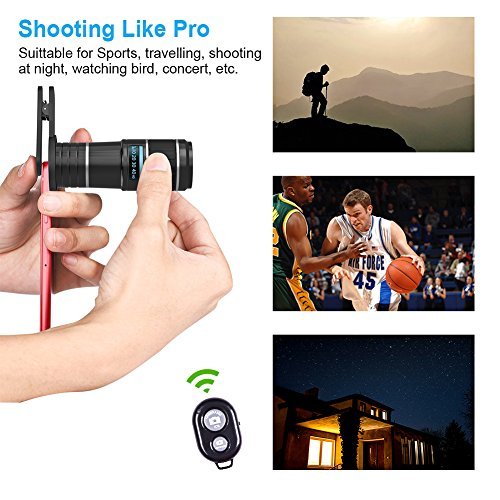 Phone Telephoto Lens, 4 in 1 Cell Phone Camera Lens,12x Telephoto Lens+ 0.65x Wide Angle Lens + Macro Lens + Fisheye Lens,Clip-On Lenses Compatible for iPhone x 8 7 6 plus, Samsung Smartphone