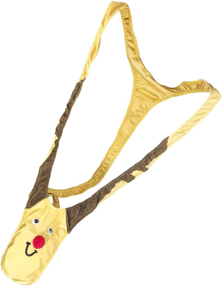 DOBEE Mankini Thong Christmas Reindeer Patterns Men Novelty Underwear for Gag & Pranks Gifts (Tan)