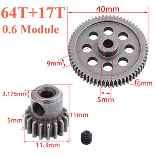 CROSYO 2 stücke 11184 Stahl Metall Main Getriebemotor Ritzel Gänge 17t / 64t für 1:10 RC HSP 94111 94123 94111 PRO… – Bild 4