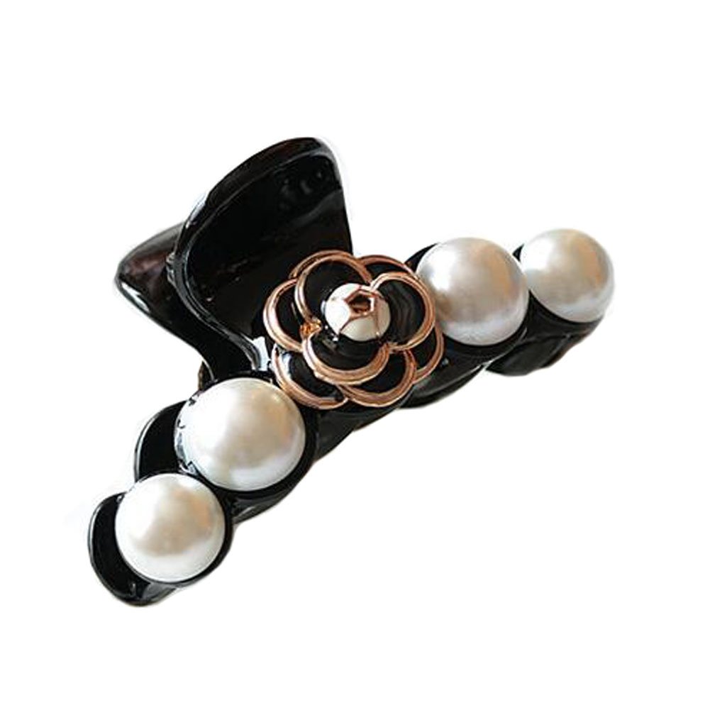 Meilliwish Pearl Flower Women Girl Lady Hair Claw Clip 1 PCS(XA23)(Black)