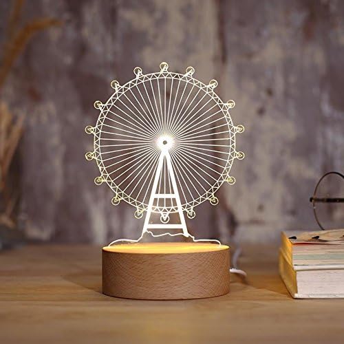 LUNYI 3D lamp, Bedroom Bed Night Light, Creative Three-Dimensional Dream Warm Night Light, Mini elk Castle Lights, Ferris Wheel (USB) + Gift Box