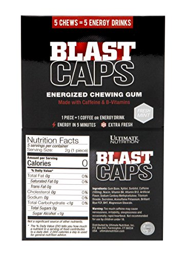 Ultimate Nutrition Blast Caps | Energy Gum, Pre-Workout | Fast Acting, 100mg Caffeine per Chew | Zero Calories, Zero Sugar, Zero Fats | Fortified with B Vitamins | Mint Flavor - 18 Shells (90 Pieces) - Thumbnail 4