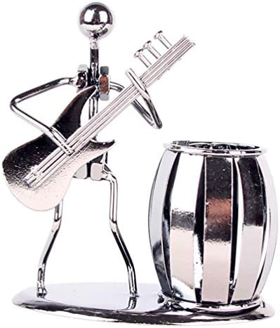 Merits Creative Office Desktop Accessories Instrument Player Metal Pen/Pencil Holder Collection Craft Art Statue Model Sculpture Room Decorations (Guitar)
