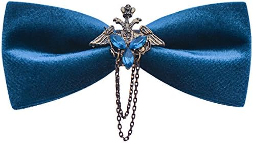 DeerLand Mens Bow Tie Velvet Butterfly Vintage Bronze Blue Diamond Bridal Tie(Blue)