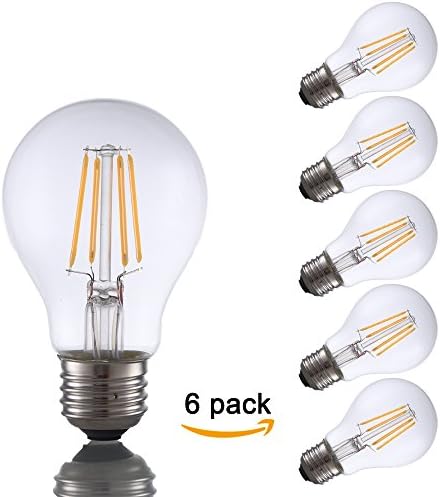 GMY Lighting 6 Pack Led Light Bulb Filament A19 4W E26 Filament bulb 2700K Warm White
