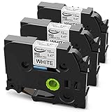 Anycolor Compatible Label Tape Replacement for Brother Ptouch TZe Tape 12mm 0.47 Inch Laminated White TZe-231 TZ-231 Work with Brother P-touch PT-D210 PT-D400AD PT-H110 Label Maker, 26.2 Feet, 3-Pack