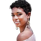 Women's Short Afro Kinky Curly Wig for Black Women 8 Inches Mixed Real Human Hair Wigs with Wig Cap
