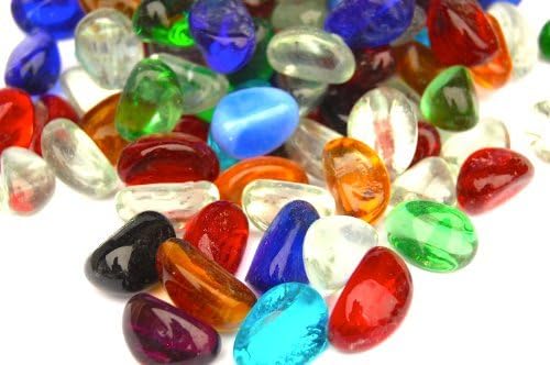 1kg Mixed Glass Pebbles (approx 165 pebbles) Red, Clear, Green, Black, Blue, Aqua Etc by LowLowPrices