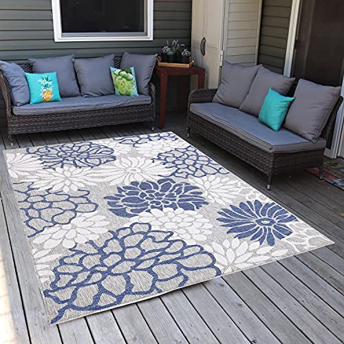 Sunnydaze Flourishing Fantasies Indoor/Outdoor Patio Area Rug 7x10 Foot