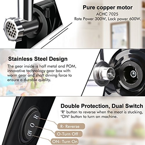 Meat Grinder Electric Stainless Steel Sausage Maker, Meat Mincer Sausage Stuffer with Grinding Plates for Home Use(Black)