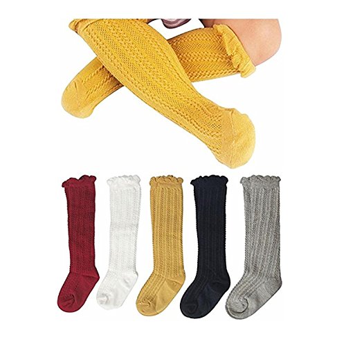 Baby Girl Boy Toddler Uniform Knee High Cotton Socks Tube Ruffled Stockings 5 Pack (M ( 3-5 Years )) - Thumbnail 5