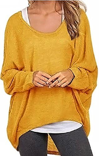 Angelia Women's Oversized Sexy Long Batwing Sleeve O Neck Loose Pullover Casual Top Blouse T-Shirt
