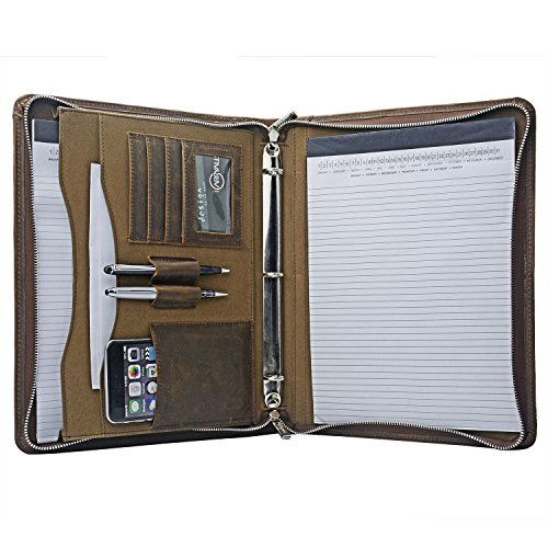 Vintage Crazy Horse Leather Padfolio with 3-Ring Binder, Binder Portfolio Fits Letter-Size / A4 Notepad and Documents - Thumbnail 5