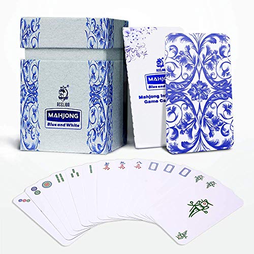 Mahjong Tile Intelligence Game Cards with Instruction, Mahjongg Playing Cards with Blue and White Porcelain Design - Thumbnail 7