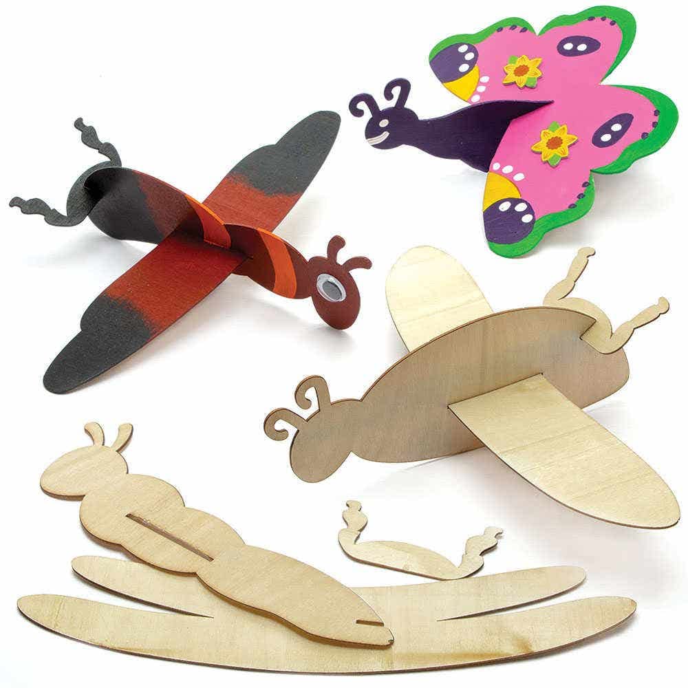 Baker Ross FC713 Insect Bug Wooden Gliders - Pack of 8, Wood Crafts Kits for Kids, Colouring Crafts for Kids