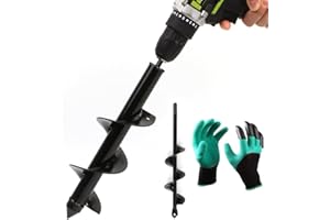 LAMPTOP 2-Pack Auger Drill Bit with Garden Gloves, Garden Plant Flower Bulb Auger 3" x 12" and 1.6"x9" Rapid Planter, Post or