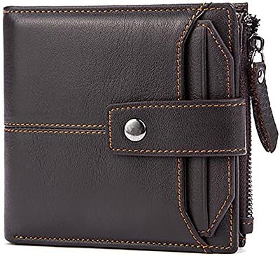 LANPAD Men's Nappa Leather Biford Wallet with Outside Button Practical Removable ID Window