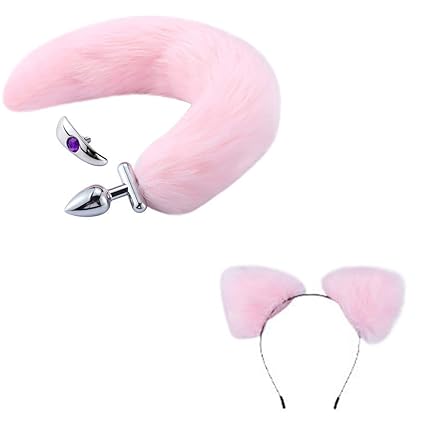 Zolimx Metall Anal Plug Fuchsschwanz Ohr Kombination Edelstahl Anal Plug Fuchsschwanz Butt Plug Anal Sex Spielzeug (Rosa)