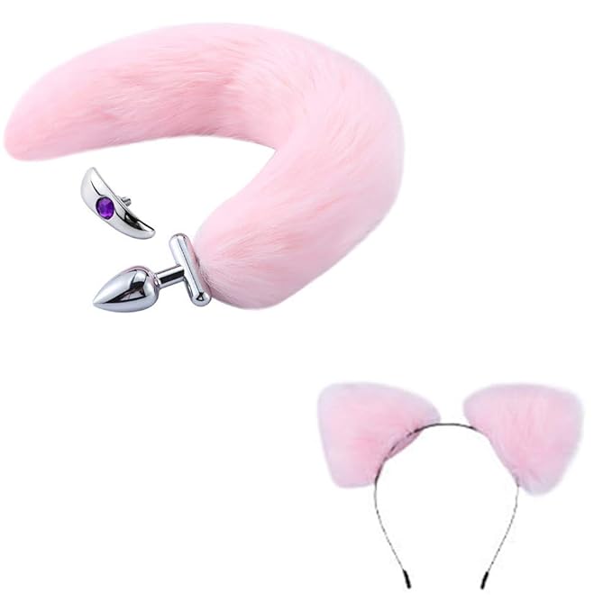 JiaMeng Deluxe Edelstahl Analplug mit Fuchsschwanz Und Hasen Ohren Anal Dildo Butt Plug Erotik Sexspielzeug Anfänger Für Paar
