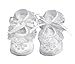 Lauren Madison Baby girl Christening Baptism Satin Shoes With Hand Made Pearl Trimmed Flower , White, Small