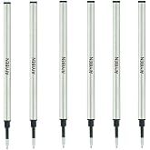 4.37 inch Rollerball Pen Refills, Roller Ball Fine Point 0.5mm, Black Ink Refill Pack of Replaceable Pen Refills Medium Point (6 Pack)