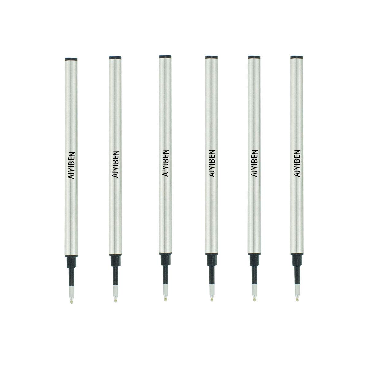4.37'' Rollerball Pen Refills, Roller Ball Fine Point 0.5mm, German Ink Refill Pack of Replaceable Pen Refills Medium Point(6 Pack) (Black)