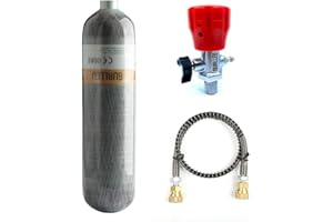 Gurlleu Carbon Fiber Air Tank, 30 Cu Ft / 4500 PSI, CE Approved, PCP Paintball Compressed Air System with Regulator Valve (Empty Bottle) (Top Gauge Set)