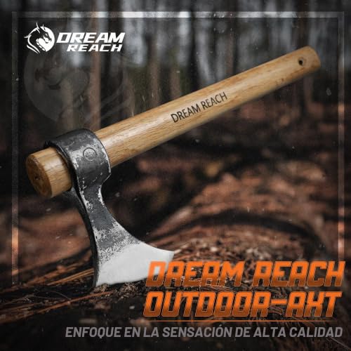 Dream Reach Set of 2 Portable Universal Axes, Wooden Handle and Carbon Steel Head, for Garden, Camping and Outdoor