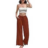 TopCrazy Womens Wide Leg Palazzo Pants Summer Flowy Pants Drawstring Elastic Beach Lounge Casual Trousers with Pockets