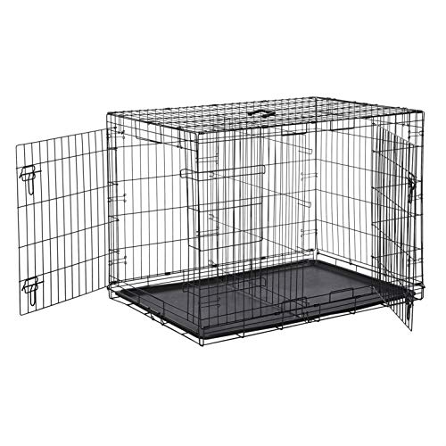 Amazon Basics Double Door Folding Metal Dog Crate Kennel with Liner