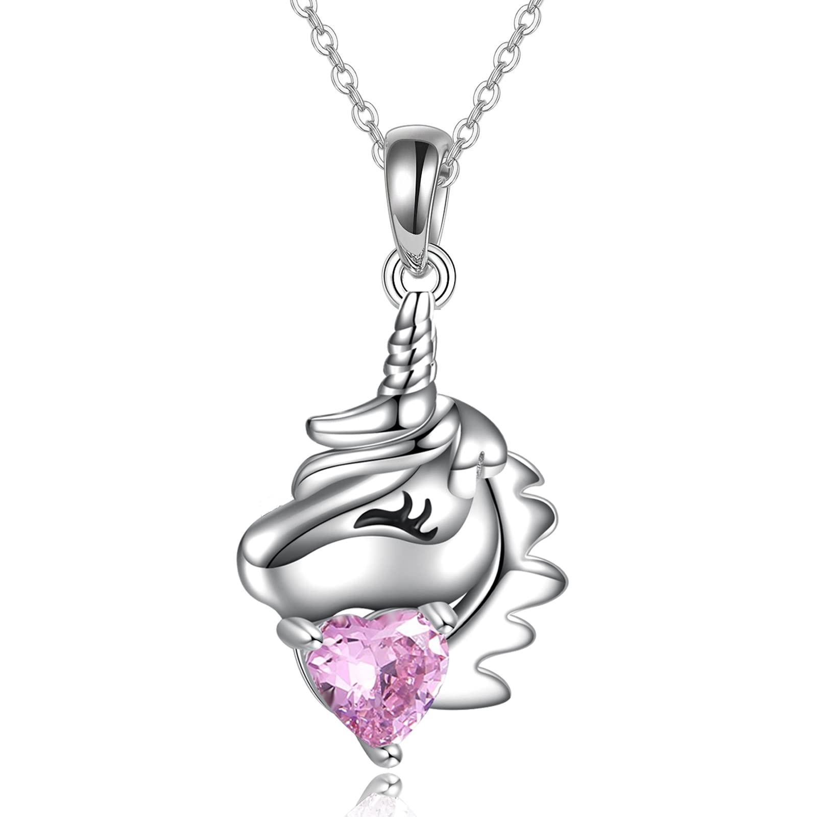 925 Sterling Silver Unicorn Pendant Necklace with Pink Cubic Zirconia Jewellery Brithday Gifts for Women Girls