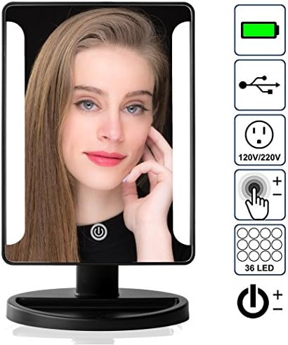 Natural Light Cosmetic Vanity Mirror with 10x Magnification - 36 Adjustable LEDs, Detachable Mini-Mirror, Super Portable