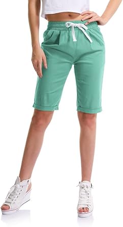 womens bermuda shorts elastic waistband