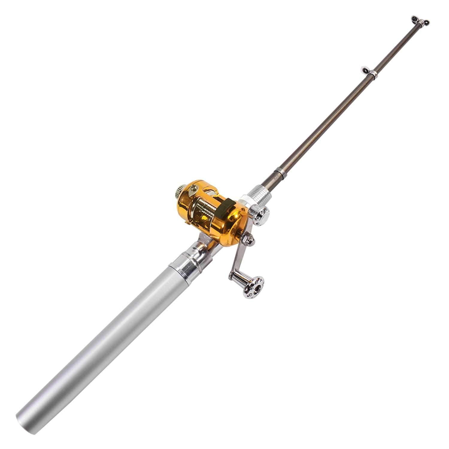 DIGIFLEX Mini Pocket Fishing Rod Pole & Golden Reel Pen - Silver