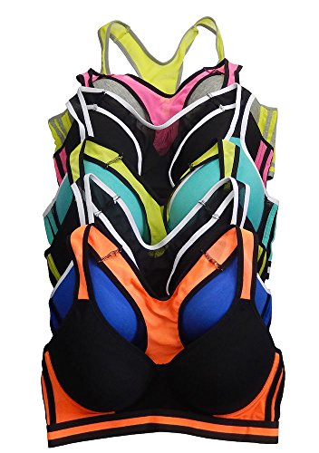Viola's Secret Women Bras 6 Pack of Cotton Sports Bra B Cup C Cup and D Cup (40D, 8921)