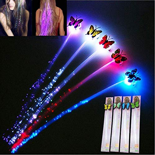 Flash LED Hair Set ofHair Extentions Clip Butterfly Women Girl Braid Clip Hairpin Decor Multicolors LED Flashing Butterfly Fiber Optic Light-Up LED Hair Barrette/Braid Hairdo For Party Dance（4pcs）