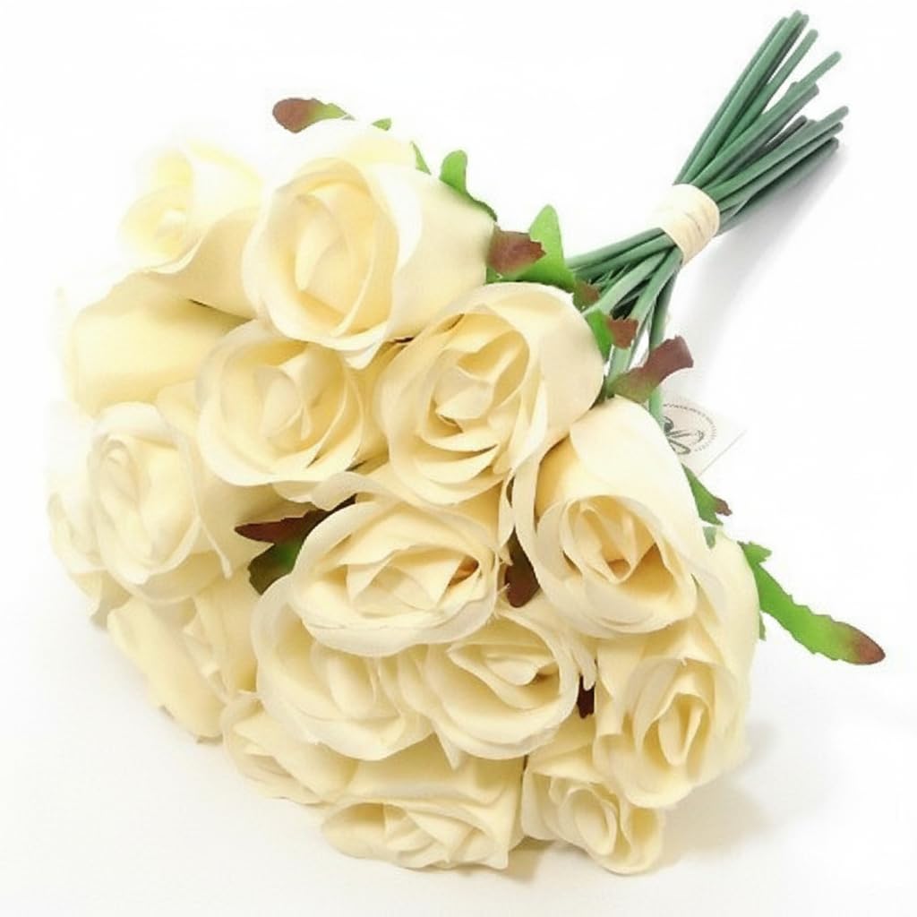 A1-Homes Artificial Cream Roses - Bundle of 18 Fake Cemetery -30cm Bunch of Flowers for Birthday, For Women, Graveside, Indoor & Outdoor wedding Party Home Decor - DIY & Crafts