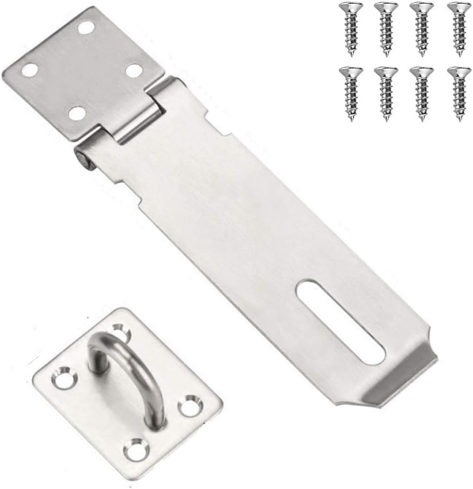 5 Inch Door Hasp Latch Lock, 304 Stainless Steel Padlock Hasp Clasp, Solid and Durable Safety Door/Cabinet Holder, Thickness 2mm, Brushed Finish - - 