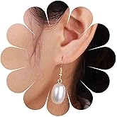 Erimberate Bohemian Teardrop Pearl Dangle Earrings Gold Oval Pearl Hook Earrings White Pearl Earrings Tiny Pearl Drop Earrings Jewelry for Women Gifts