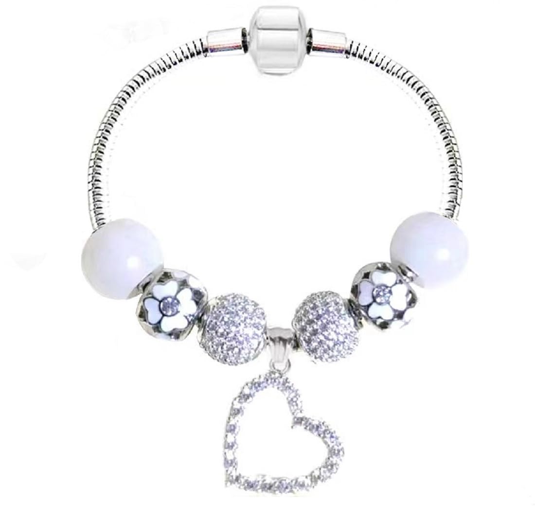 White Birch Fit Pandora Charm Love Bracelet Clear April Birthstone Gifts for Her 20 cm Medium Size for Women Jewelry