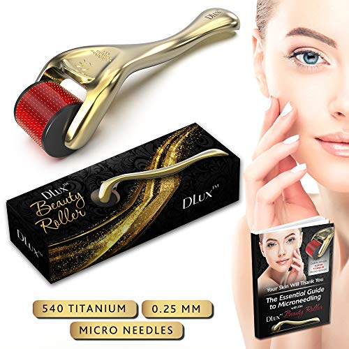 Microneedle Derma Roller with Protective Kit and Ebook :: New 2019 Model :: Titanium 0.25mm Microneedles :: 540 Exfoliating Needles :: Micro Roller for Face ::"Fire Red" Beauty Roller