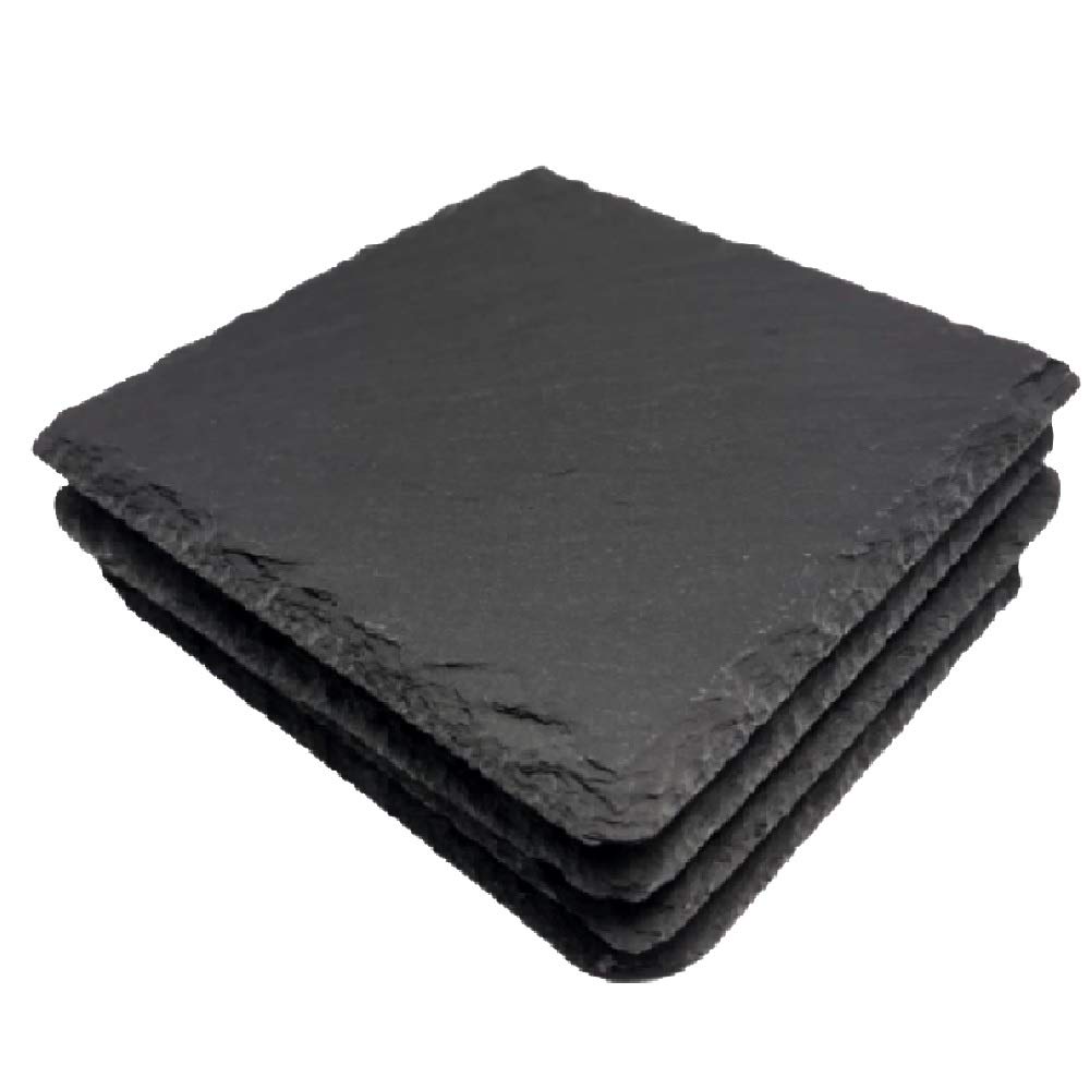 Nitaar Set of 4 Natural Slate Square Drink Coasters - Ideal for Tea Coffee Mugs, Glasses, Cups