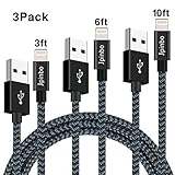 iPhone Charger Jpinbo Lightning Cable 3Pack 3FT 6FT 10FT Nylon Braided Fast Charger Cable Cord Compatible with iPhone 8/8 Plus/7/7 Plus/6/6 Plus/6s/6s Plus/5s/5c/SE/iPad and iOS Devices (Black+blue)